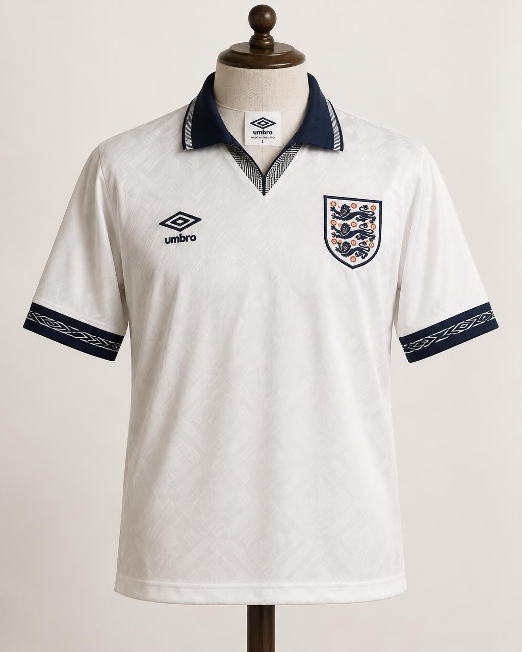 Sky blue pinstriped football shirt on a mannequin against navy